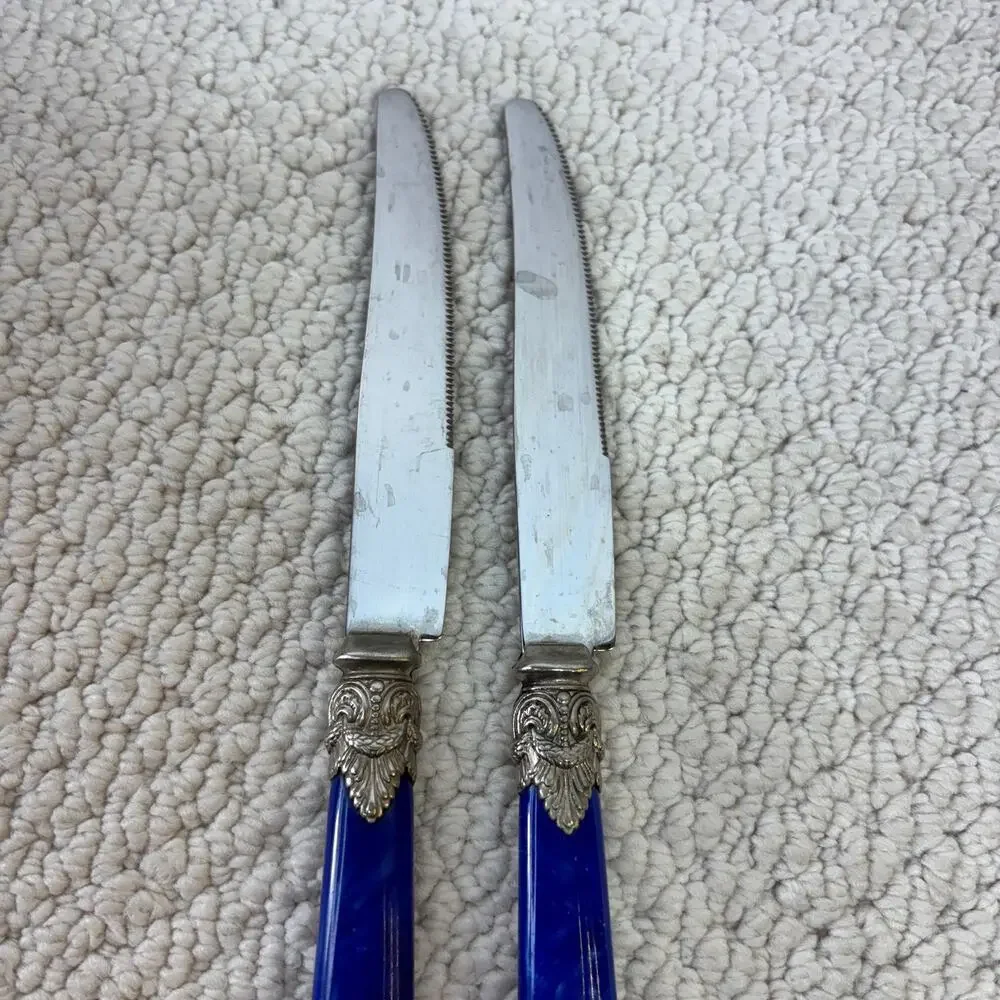 New French Hollow Dinner Knife Flatware EME Napoleon-Venato Blue Lot of 2 8 3/4